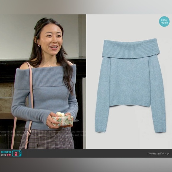 Aritzia Wilfred off shoulder blue wool sweater S - Picture 8 of 8